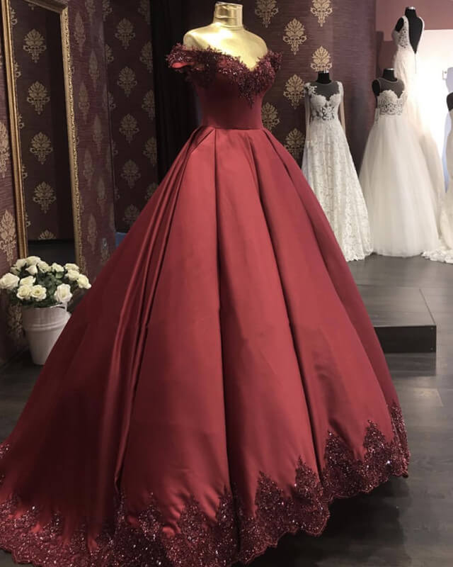 Burgundy Satin Wedding Dress