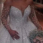 Ball Gown Sparkly Long Sleeve Wedding Dress Off The Shoulder