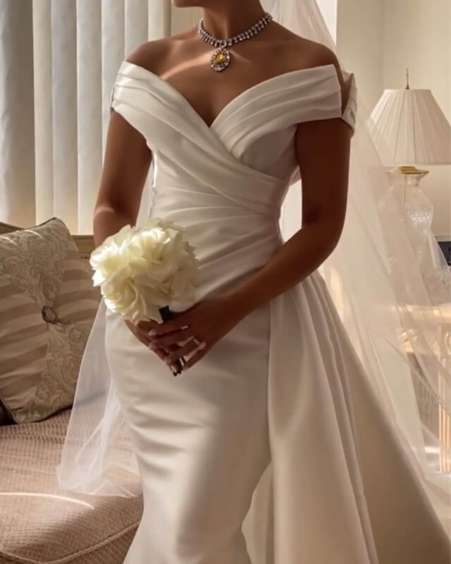 Mermaid Off The Shoulder Satin Wedding Dress