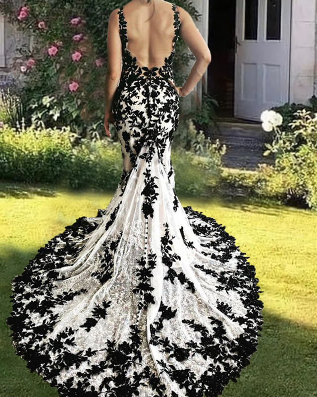 Mermaid Ivory And Black Wedding Dress