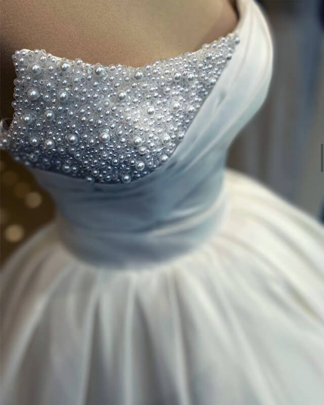 Pearl Strapless Satin Corset Wedding Dress