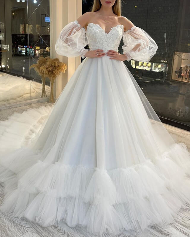 Ball Gown Wedding Dress With Puffy Sleeve