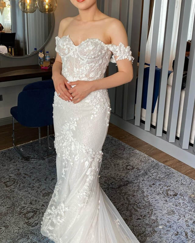 Mermaid Embroidery Off Shoulder Wedding Dress