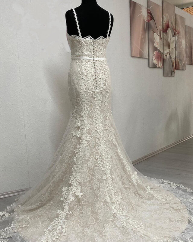 Mermaid Lace Sweetheart Spaghetti Strap Wedding Gown