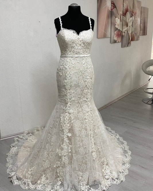 Mermaid Lace Sweetheart Spaghetti Strap Wedding Gown