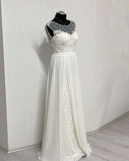 Sheer Cap Sleeve Open Back Wedding Dress