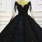 Black Sparkly Long Sleeve Wedding Ball Gown Dress