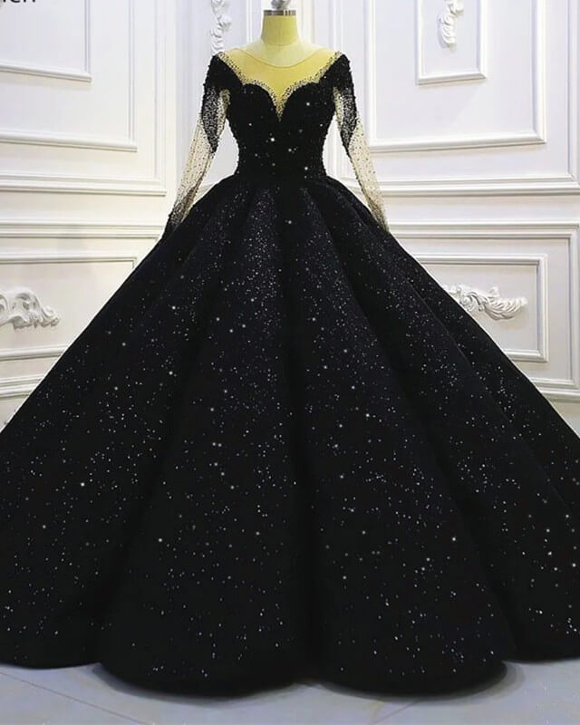 Black Sparkly Long Sleeve Wedding Ball Gown Dress – Lisposa