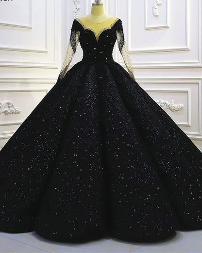 Black Sparkly Long Sleeve Wedding Ball Gown Dress Lisposa Black Sparkly Long Sleeve Wedding Ball Gown Dress Lisposa