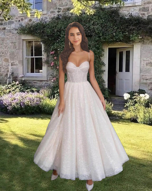 Princess Sparkly Midi Corset Wedding Dress