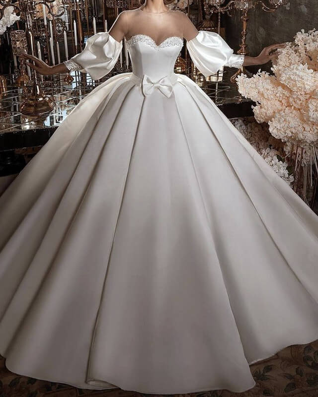 Ball Gown Satin Wedding Dress With Bow