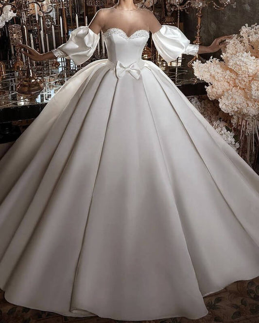 Ball Gown Satin Wedding Dress With Bow