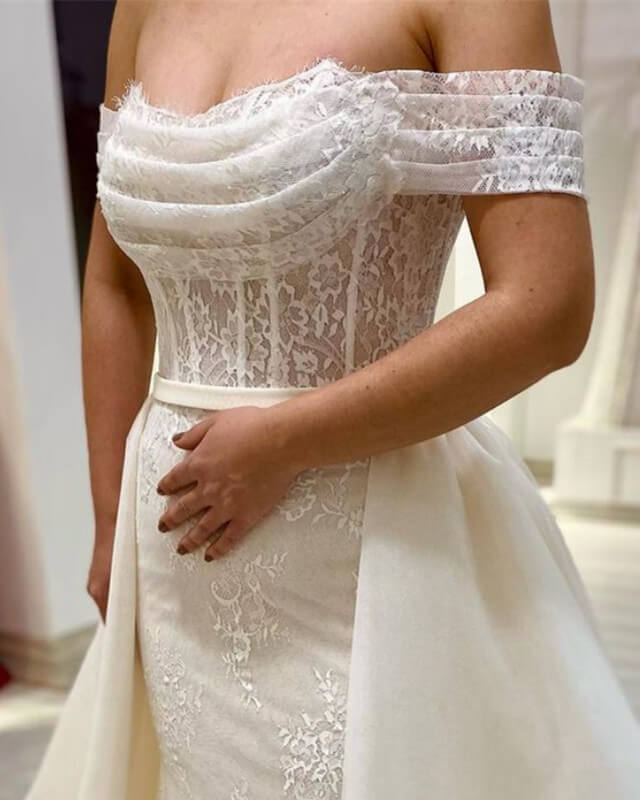 Off Shoulder Mermaid Lace Corset Wedding Dresses