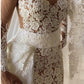 Boho Lace Sheer Wedding Dress Removable Skirt