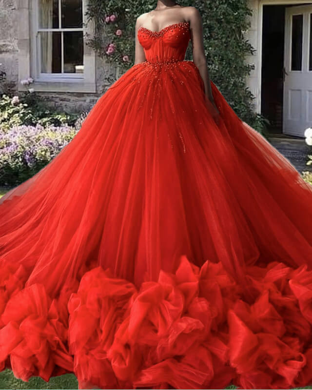 Red Satin Bridal Engagement Ball Gown Wedding Dresses Lace Corset Off  Shoulder