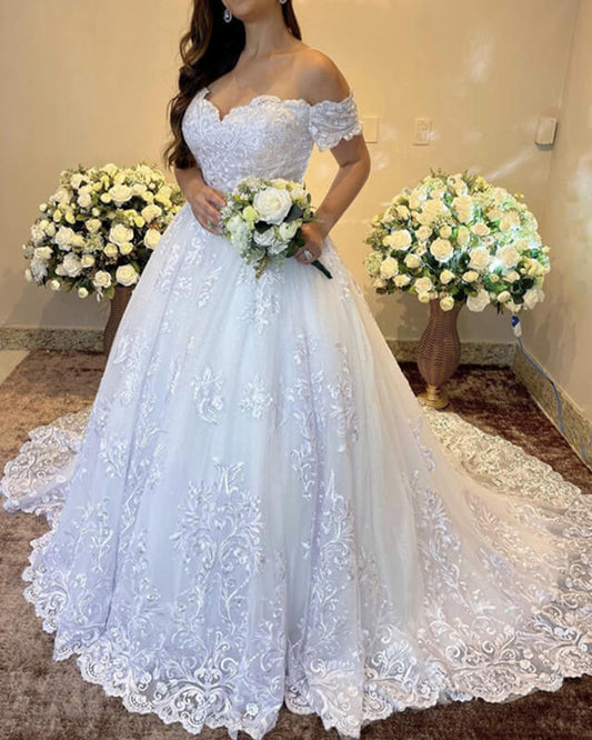 A-line Off Shoulder Wedding Dress