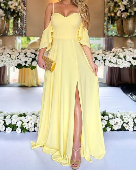 Yellow Chiffon Cold Shoulder Bridesmaid Dresses