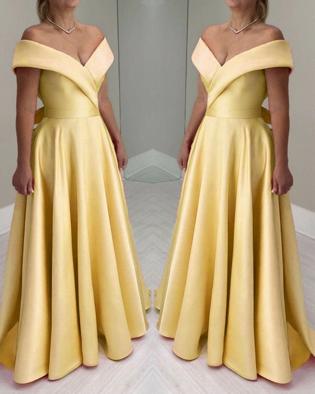 Long Yellow Satin Bridesmaid Dresses