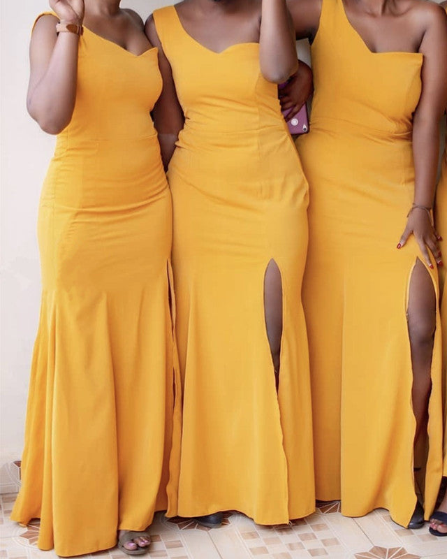 Yellow Bridesmaid Dresses One Shoulder