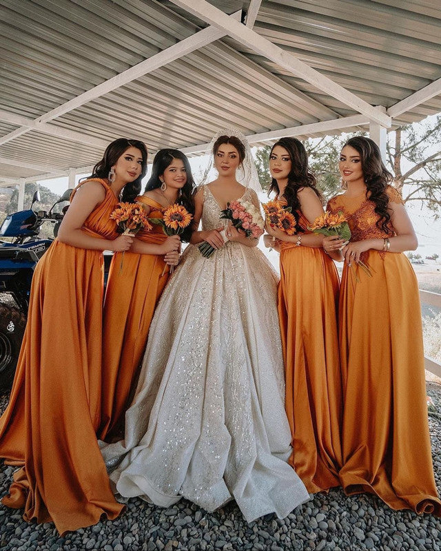 Fall Orange Satin Bridesmaid Dresses Mismatched – Lisposa