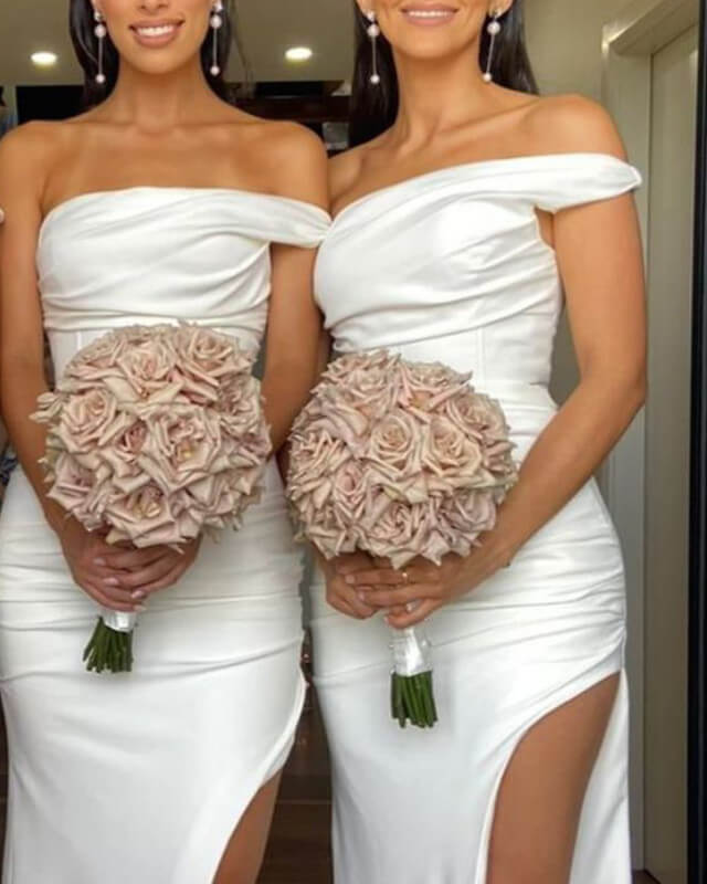 White One Shoulder Bridesmaid Dresses Sheath Split